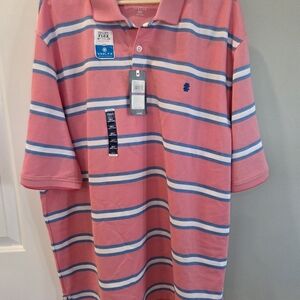 NEW 2XLT Izod Advantage Performance Golf Polo Men's Pink Blue White Striped